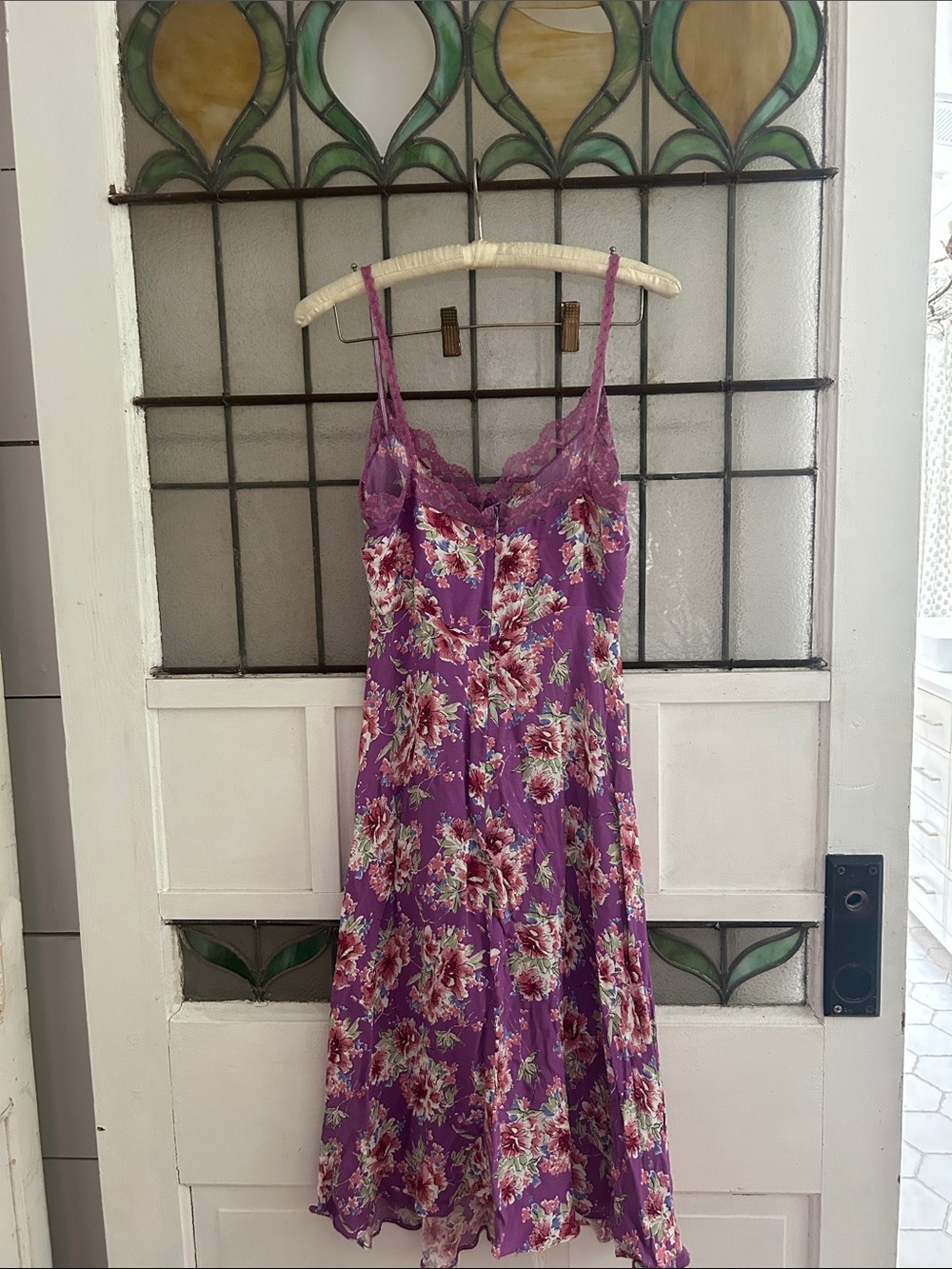 Floral Lace-Trim Purple Slip Dress - Picture 3 of 5